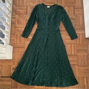 Vintage 90s All That Jazz Dark Green Lace Maxi Dress